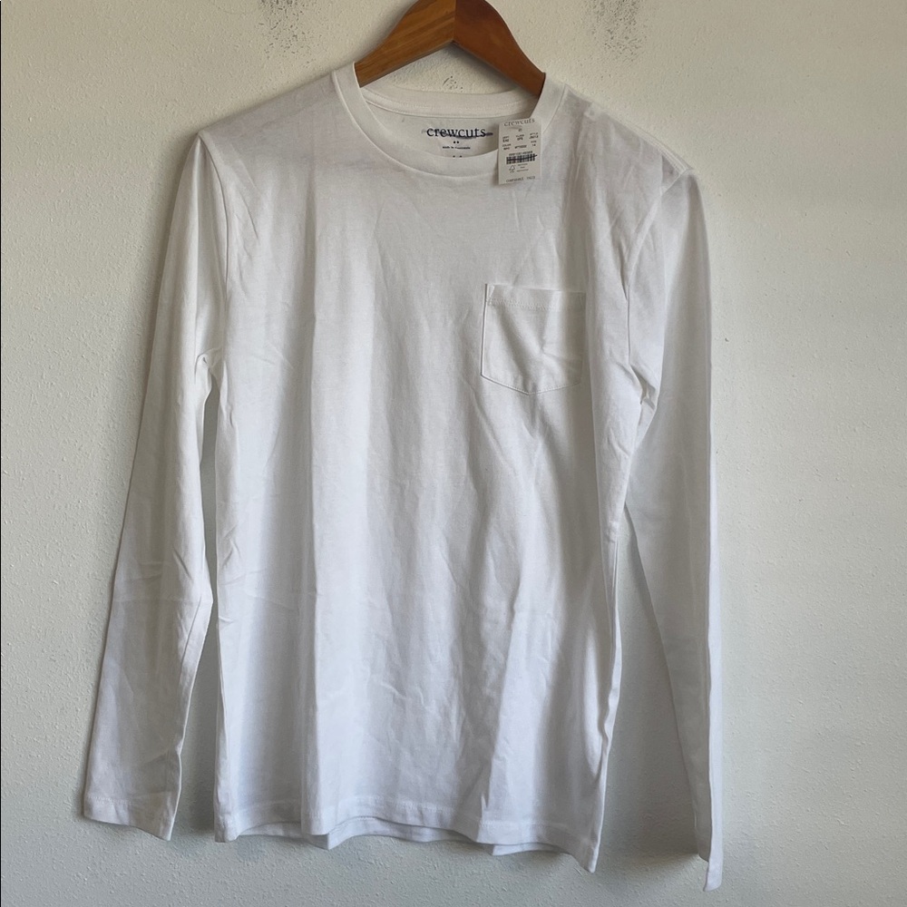 J Crew Women's Boys' long-sleeve cotton jersey pocket tee Size 14 White Color‎